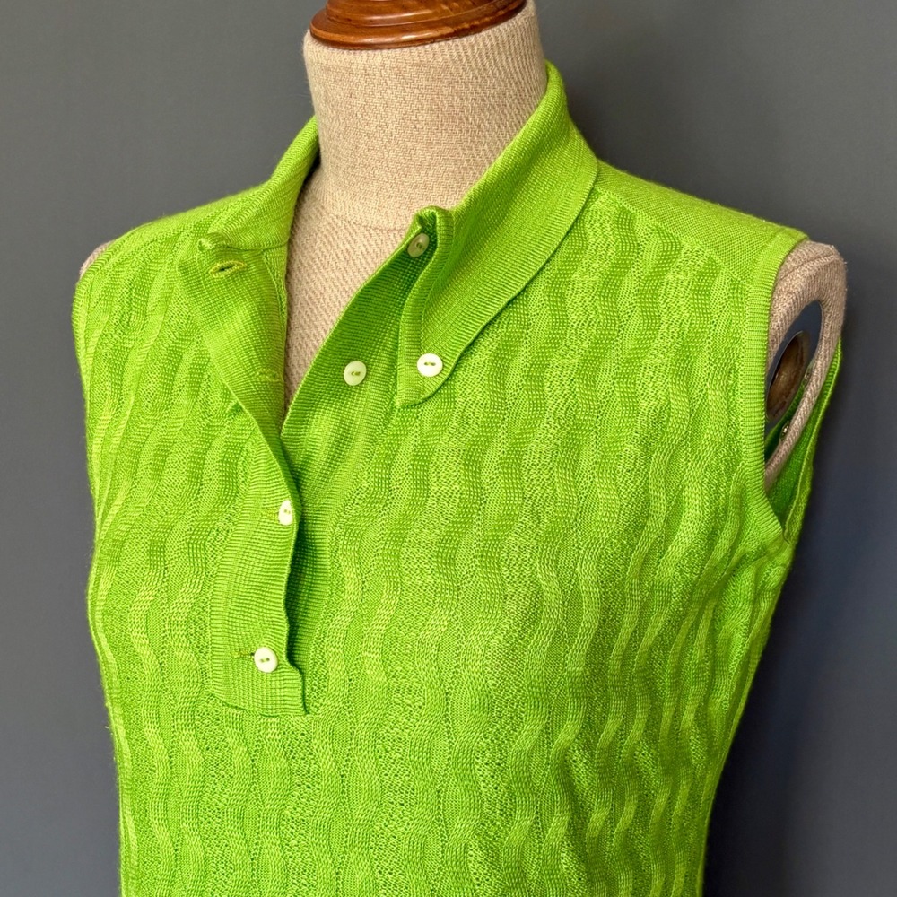 1960's Vintage Jersey Balmes Knit Tennis Dress | Size S | Lime Green 70s